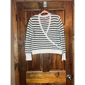 Madewell‎ Striped Wrap V Neck Sweater Alpaca Wool Blend Size L